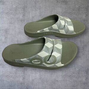 Oofos Ooahh Sport Fractal Slides Sandals  Mens 7 Womens 9 Sage Green Slip On
